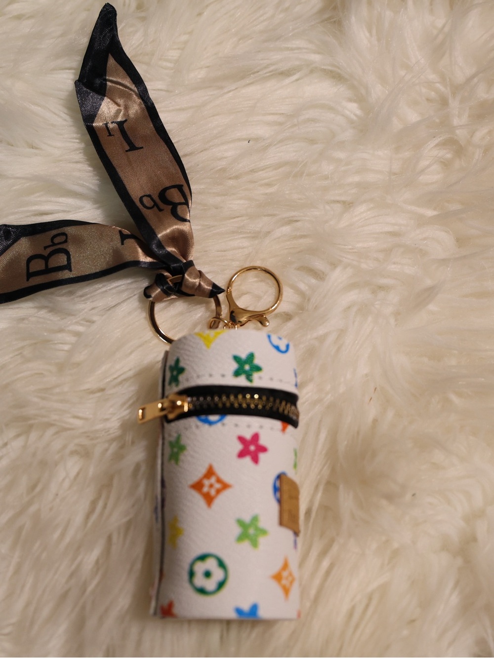 White Multicolor Monogram Mini Pouch Keychain - Picture 2 of 4